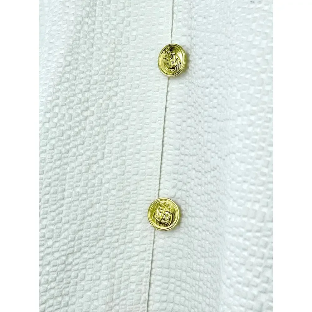 NWT Saylor Breton Seersucker Sailor Mini Dress Nautical Resort White Navy Small - Picture 3 of 5